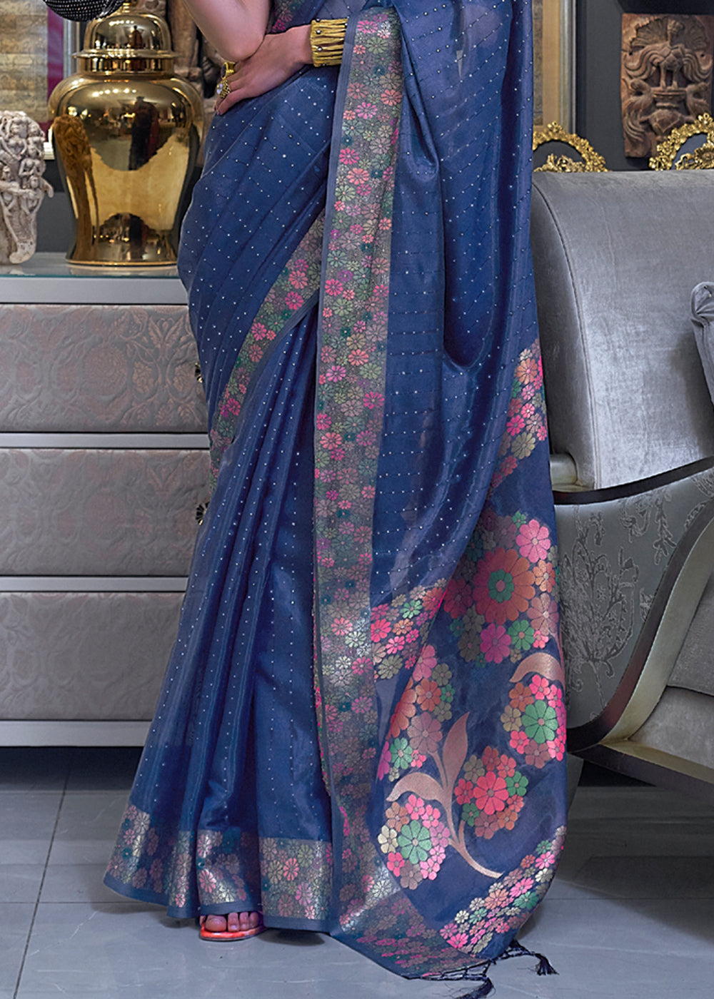 Buy MySilkLove San Juan Blue Woven Dual Tone Organza Banarasi Silk Saree Online