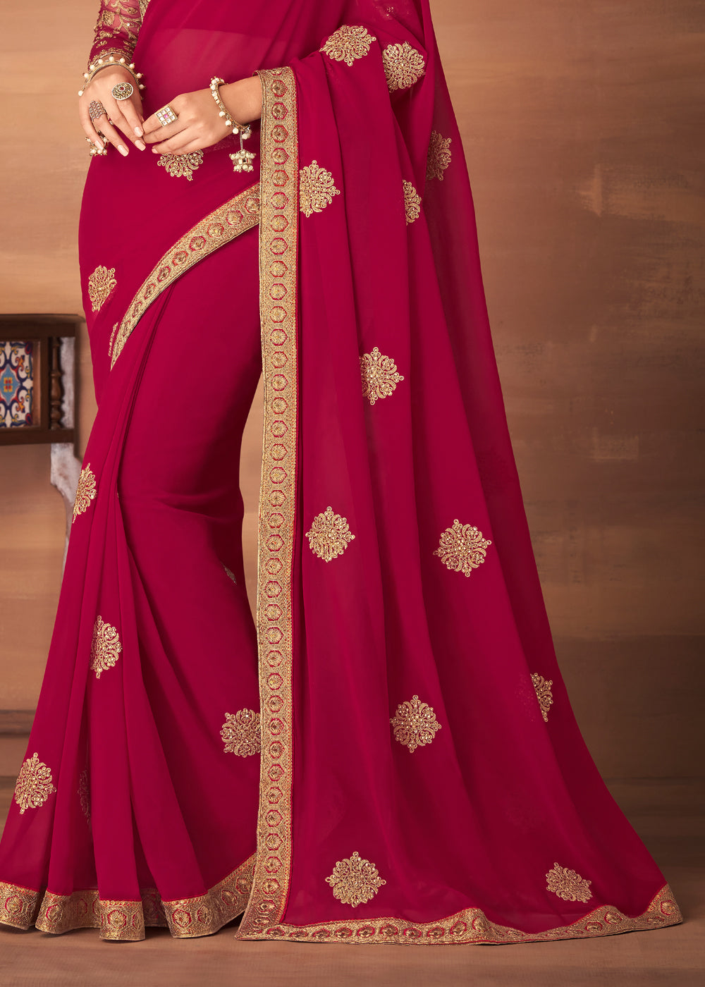 Buy MySilkLove Sweet Brown Maroon Designer Saree with Embroidered Blouse Online