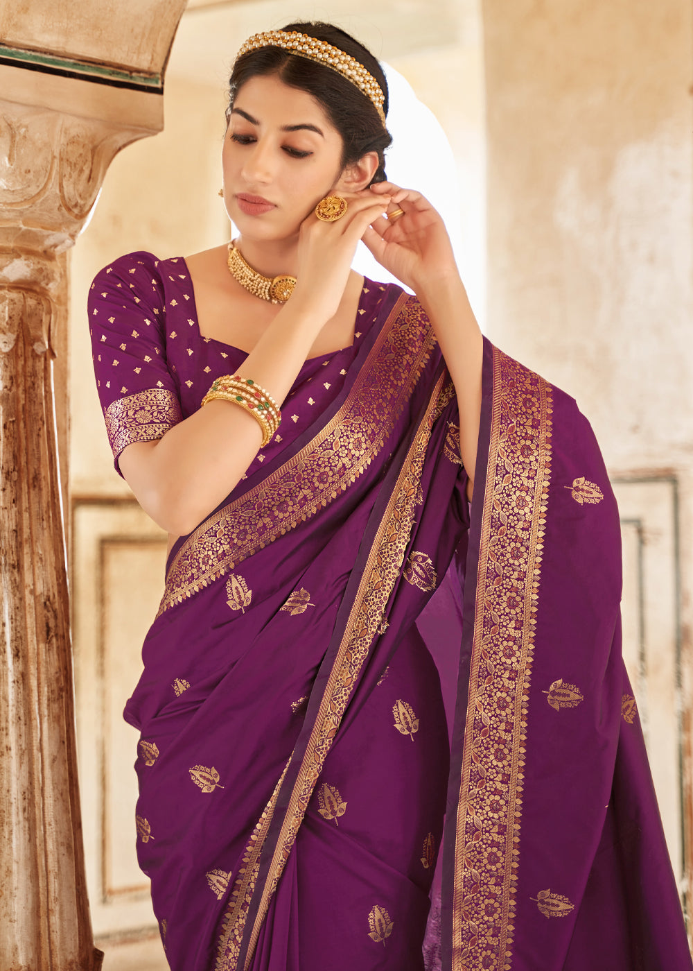 Buy MySilkLove Cosmic Purple Zari Woven Banarasi Silk Saree Online