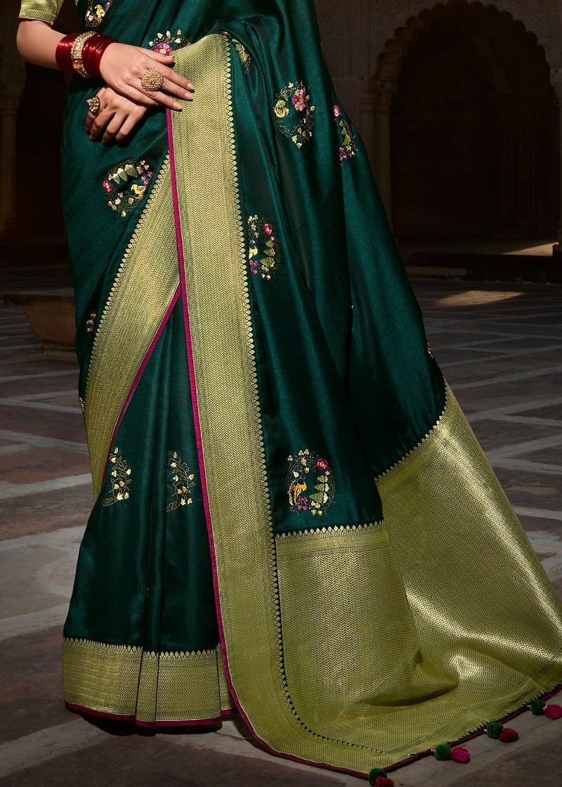 Firefly Green Zari Woven Banarasi Silk Saree