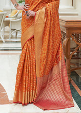 Raw Orange and Red Woven Handloom Patola Saree