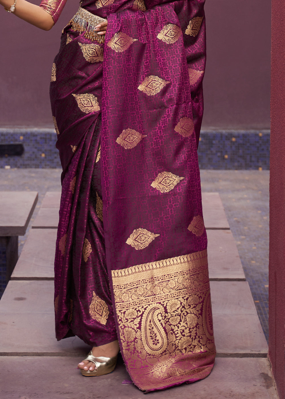 Buy MySilkLove Camelot Purple Banarasi Woven Satin Silk Saree Online