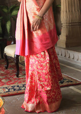 Valencia Pink Katan Pure Silk Handwoven Kadwa Jaal Saree