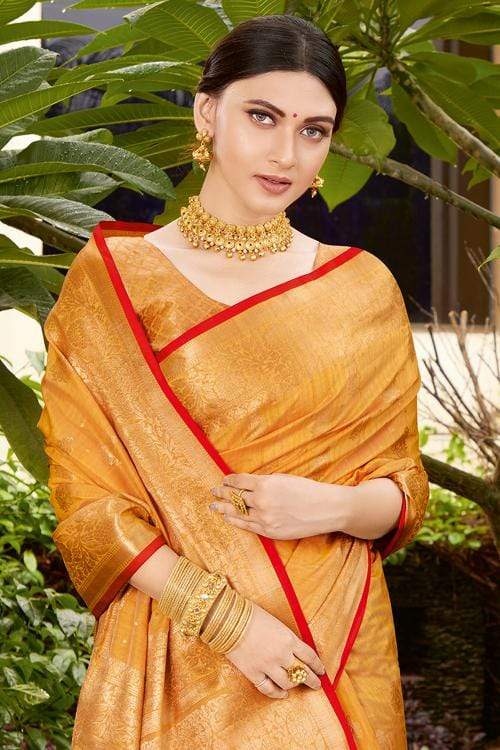 Buy MySilkLove Sandy Yellow Zari Woven Banarasi Saree Online