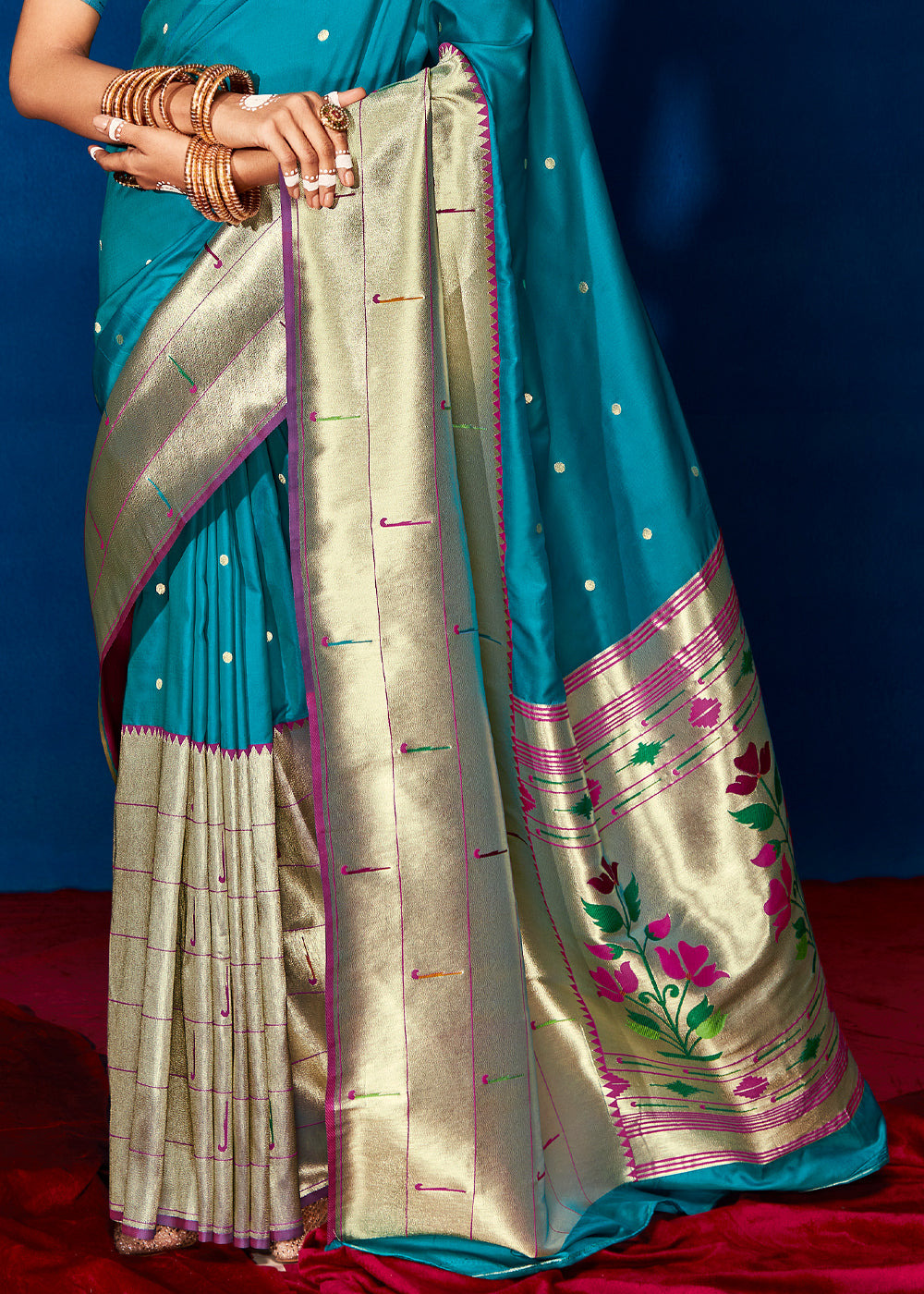 Buy MySilkLove Royal Blue Woven Paithani Silk Saree Online