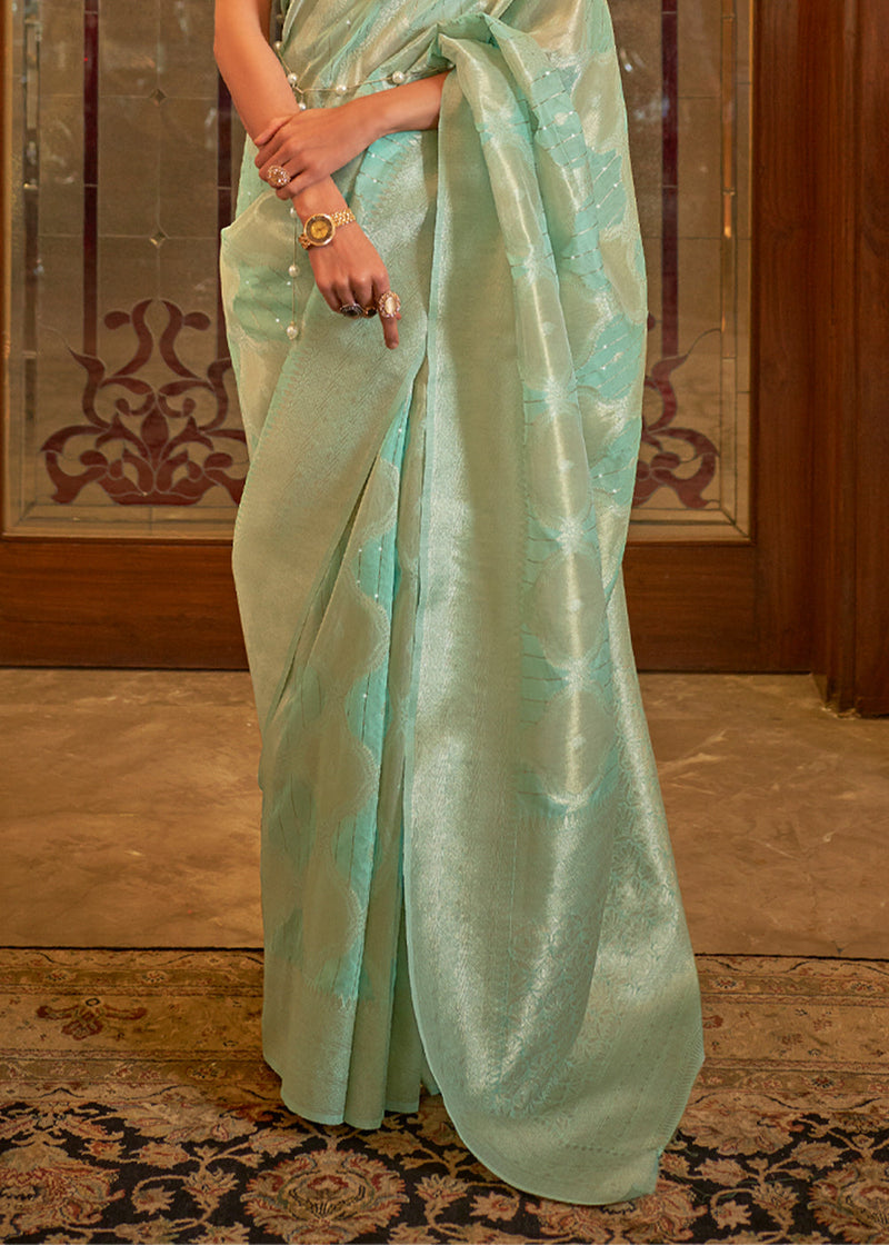 Shadow Green Zari Woven Banarasi Brocade Saree