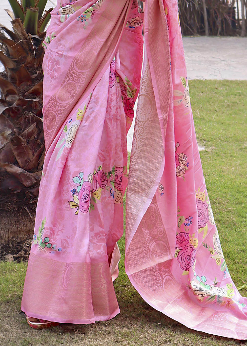 Buy MySilkLove Lavender Pink Floral Printed Soft Silk Saree Online