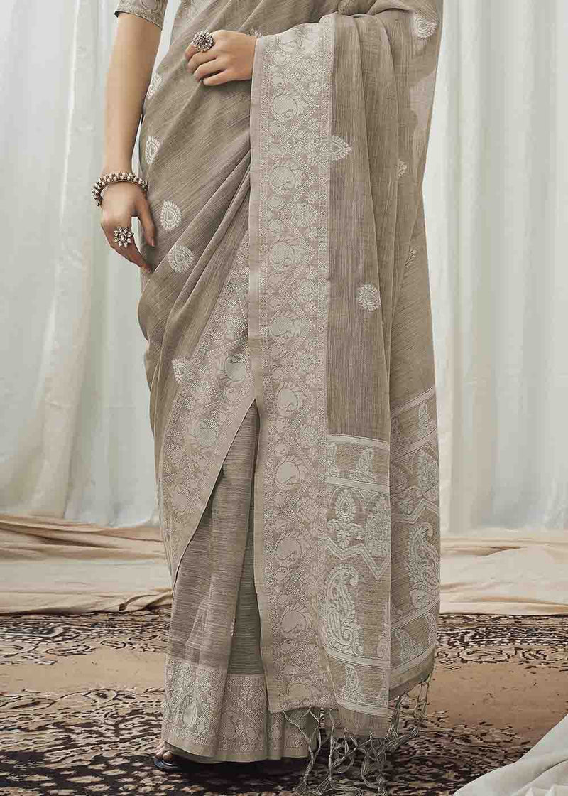 Light Pink Pure Zari and Pure Silk Kanjivaram Saree With Biscuit Color  Border.