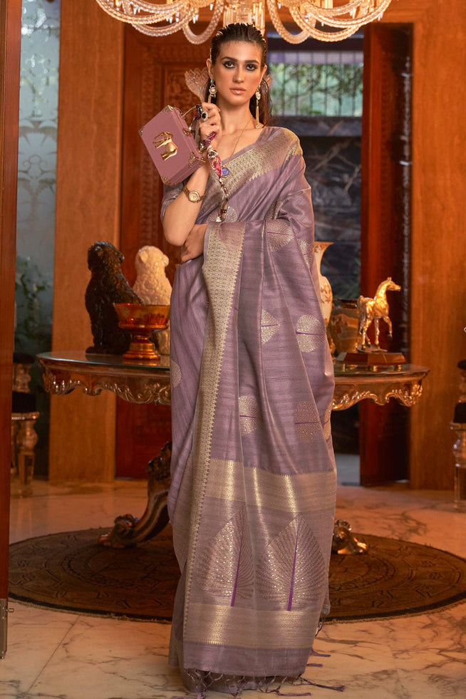 Buy MySilkLove Pharlap Purple Zari Woven Banarasi Saree Online
