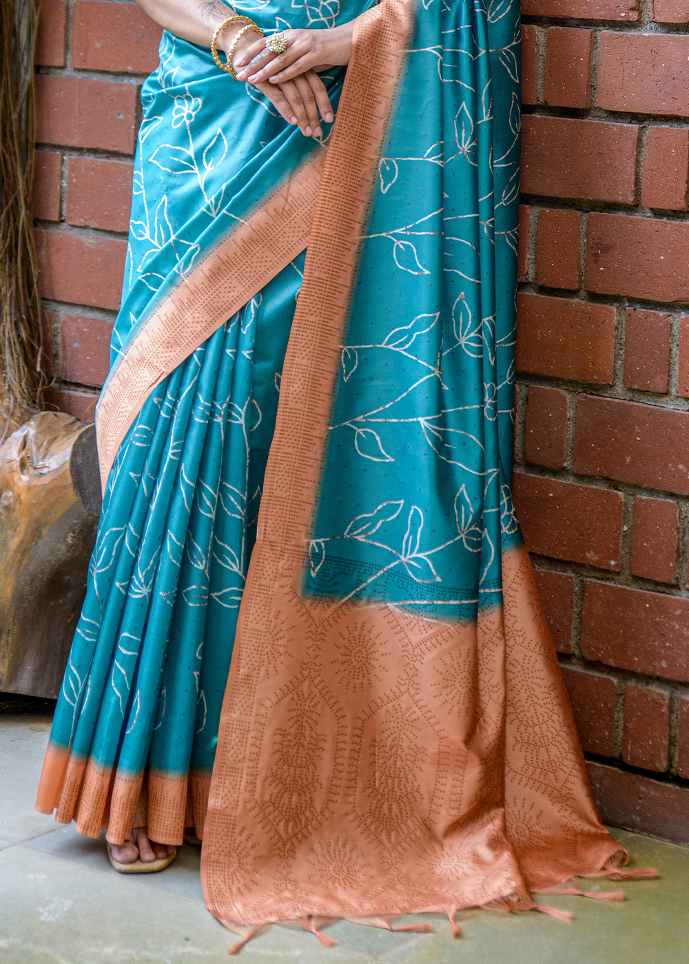 Buy MySilkLove Metallic Seaweed Blue Printed Cotton Silk Saree Online