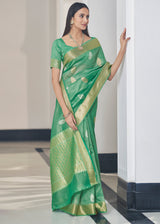 Forest Green Zari Woven Tissue Banarasi Silk Saree
