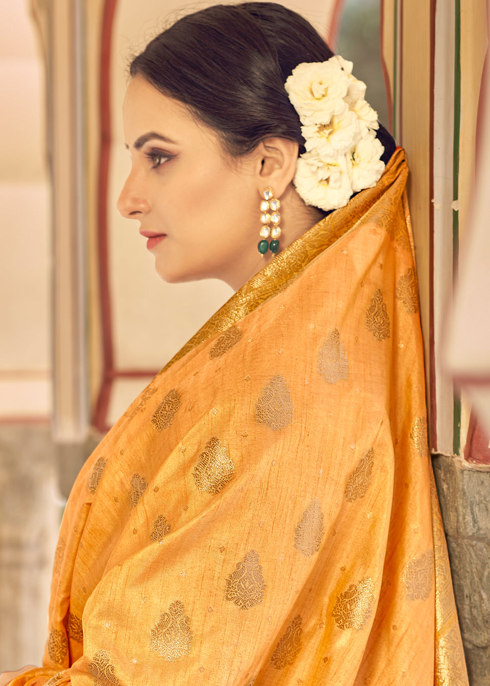 Buy MySilkLove Sandy Yellow Zari Woven Banarasi Linen Saree Online