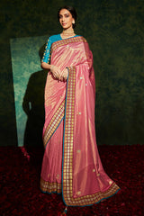 Copper Pink and Blue South Silk Saree