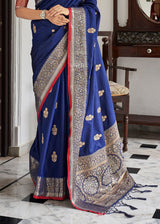 Cloud Blue Zari Woven Banarasi Silk Saree