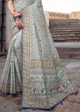 Delta Grey Banarasi Saree with Kachhi,Mirror and Diamond Work