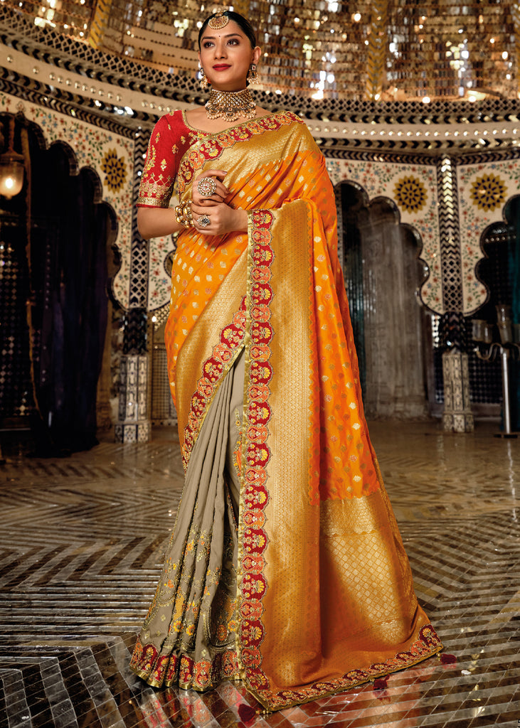 Buy MySilkLove Cedar Chest Orange Zari Woven Designer Banarasi Saree Online