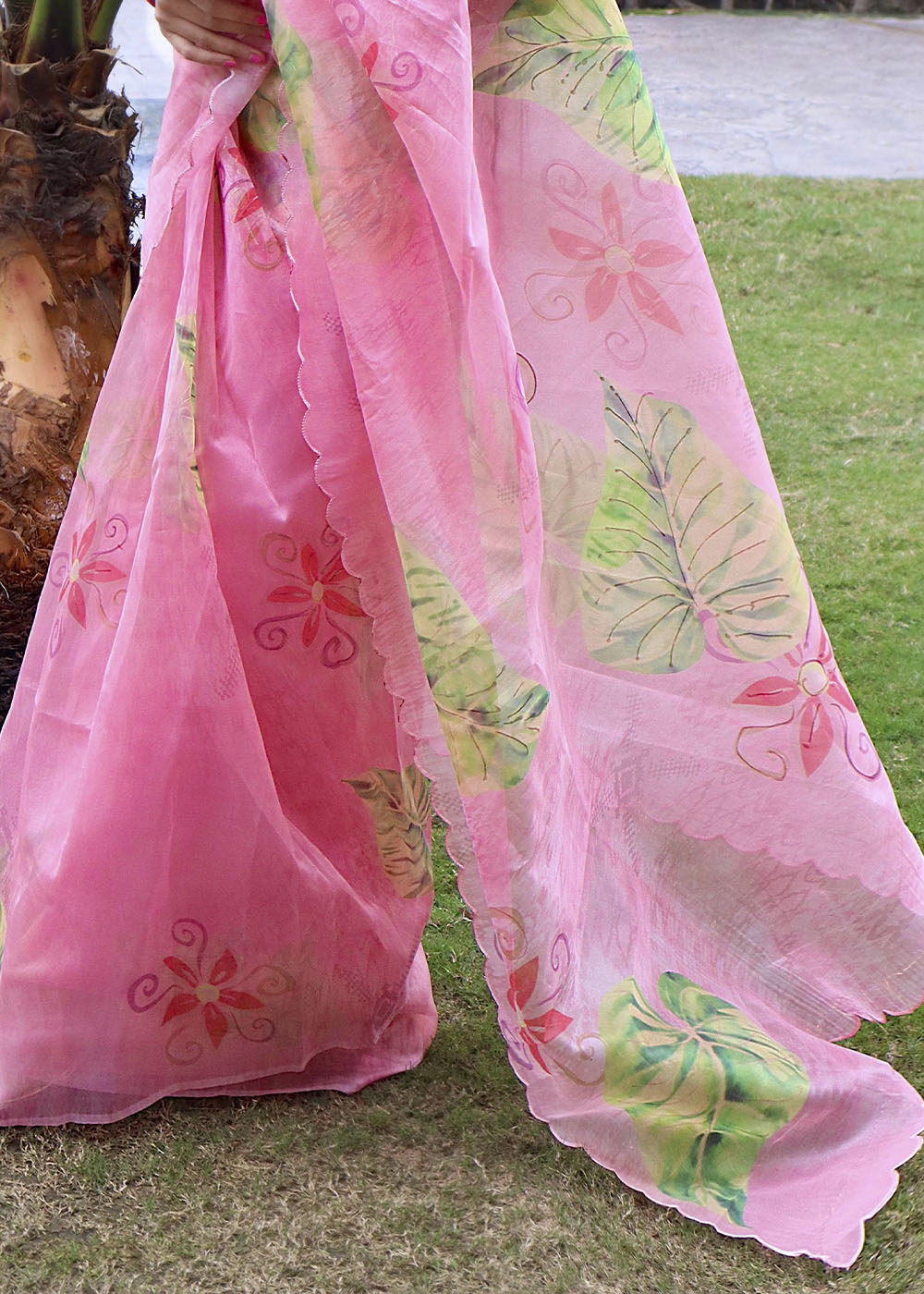 Buy MySilkLove Bubble Gum Pink Digital Floral Print Organza Saree Online