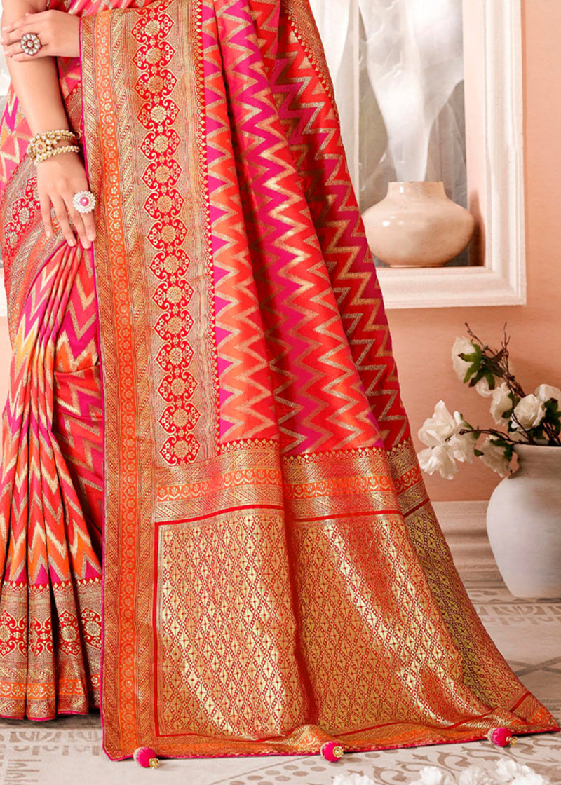 Bittersweet Pink and Orange Zari Woven Banarasi Saree with Designer Blouse