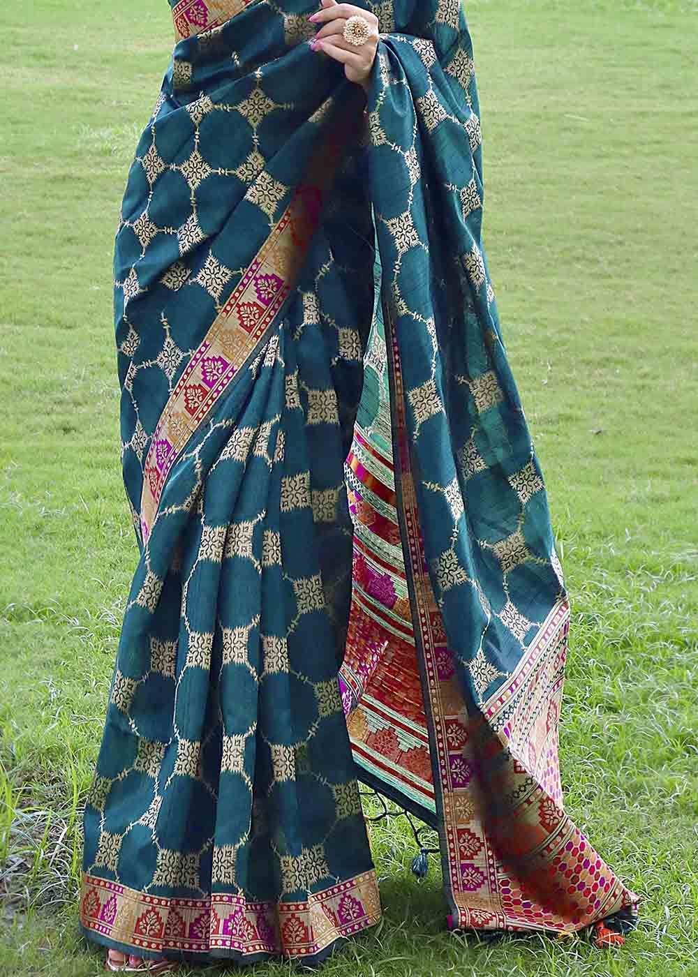 Buy MySilkLove Astronaut Green Zari Woven Tussar Silk Saree Online