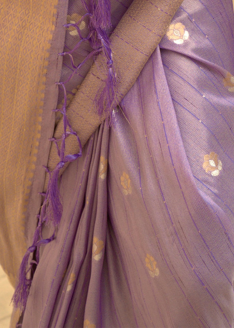 Glossy Grape Purple Zari Woven Tussar Silk Saree