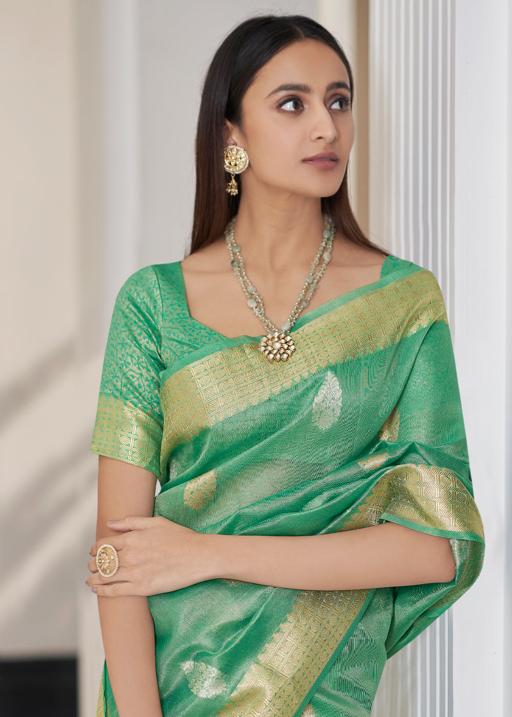 Buy MySilkLove Forest Green Zari Woven Tissue Banarasi Silk Saree Online