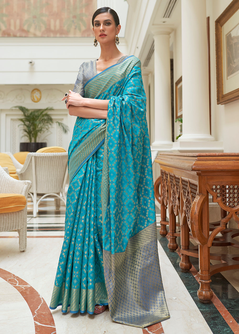 Buy MySilkLove Keppel Blue Woven Handloom Patola Saree Online