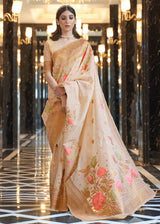 Tan Cream Banarasi Linen Saree