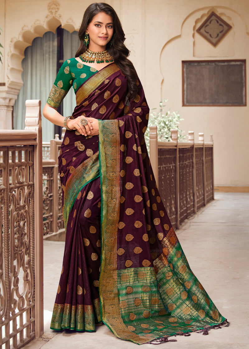 Buy Green Zari Weaving Silk Saree With Blouse Online At Zeel Clothing