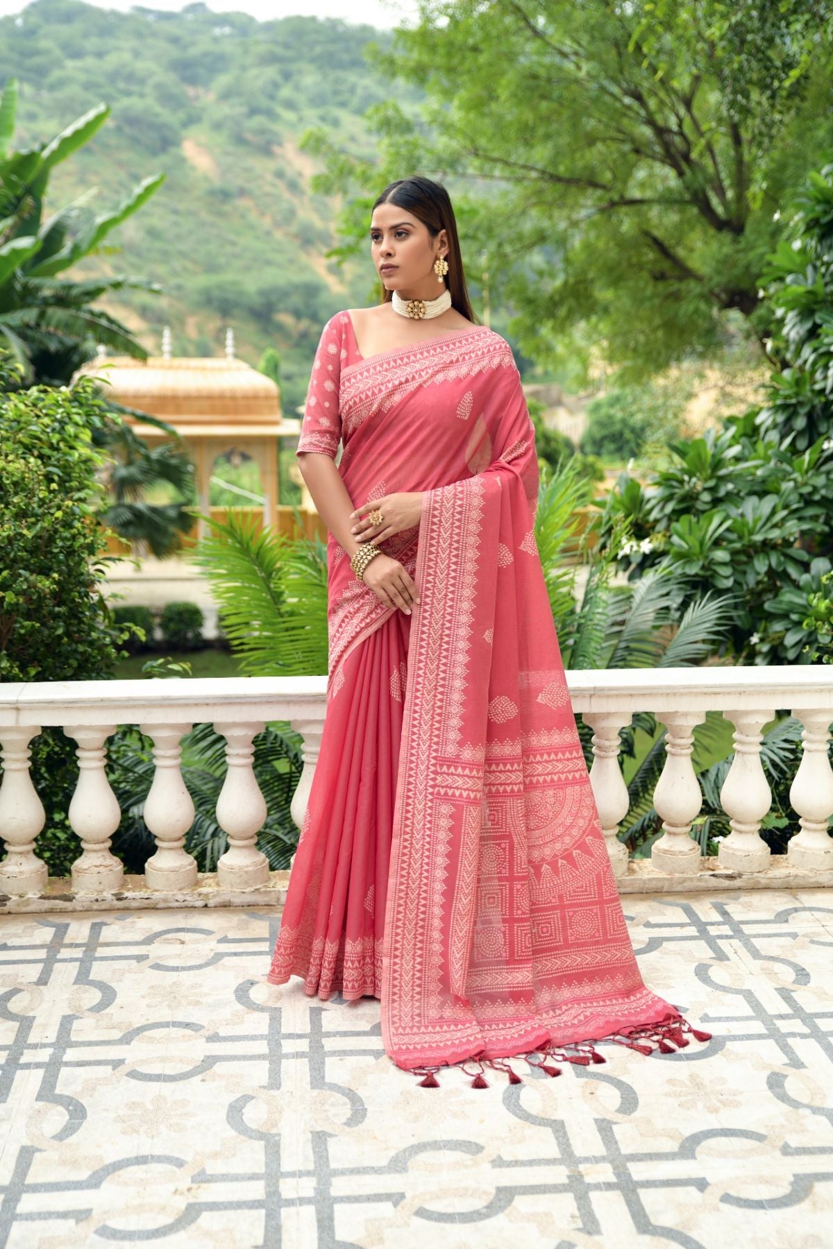 Buy MySilkLove Cornflower Lilac Pink Lucknowi Cotton Saree Online