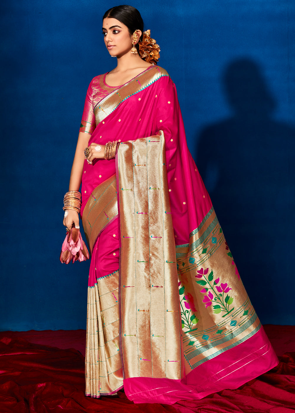 MySilkLove Magenta Pink Woven Paithani Silk Saree