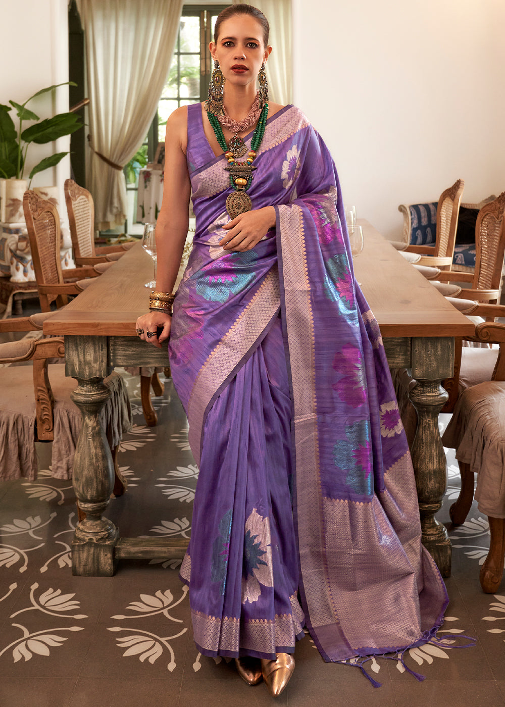 Buy MySilkLove Majesty Violet Woven Handloom Banarasi Silk Saree Online