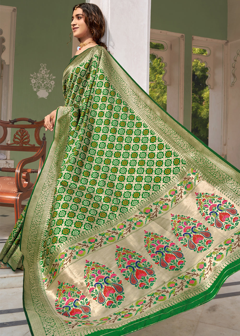 Buy MySilkLove Highland Green Zari Woven Banarasi Brocade Saree Online