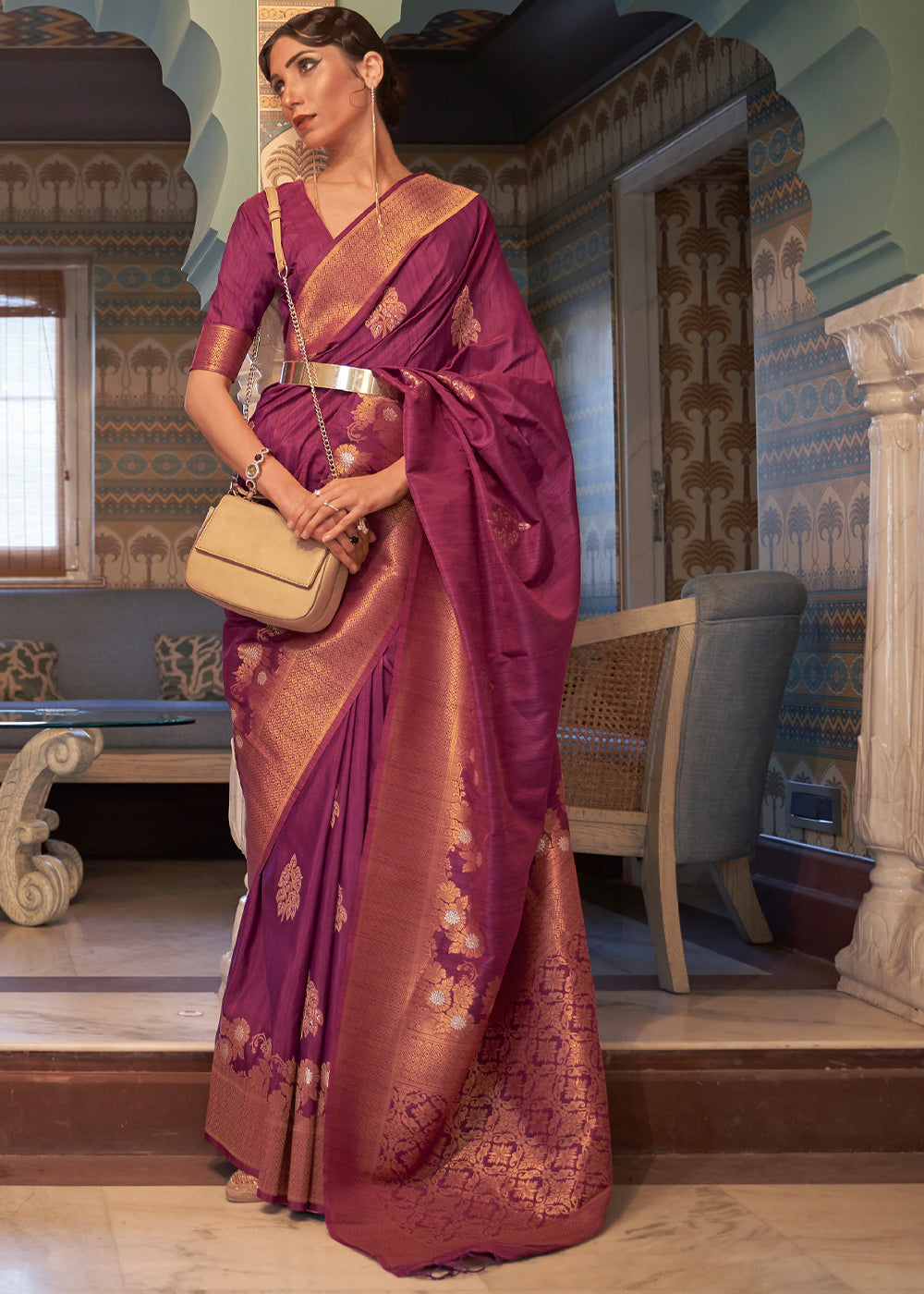 Buy MySilkLove Cadillac Purple Zari Woven Tussar Silk Saree Online