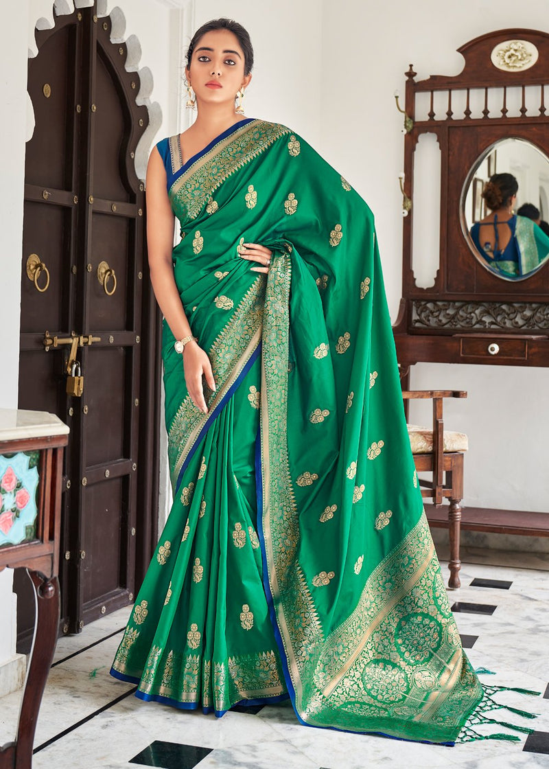 Amazon Green Zari Woven Banarasi Silk Saree