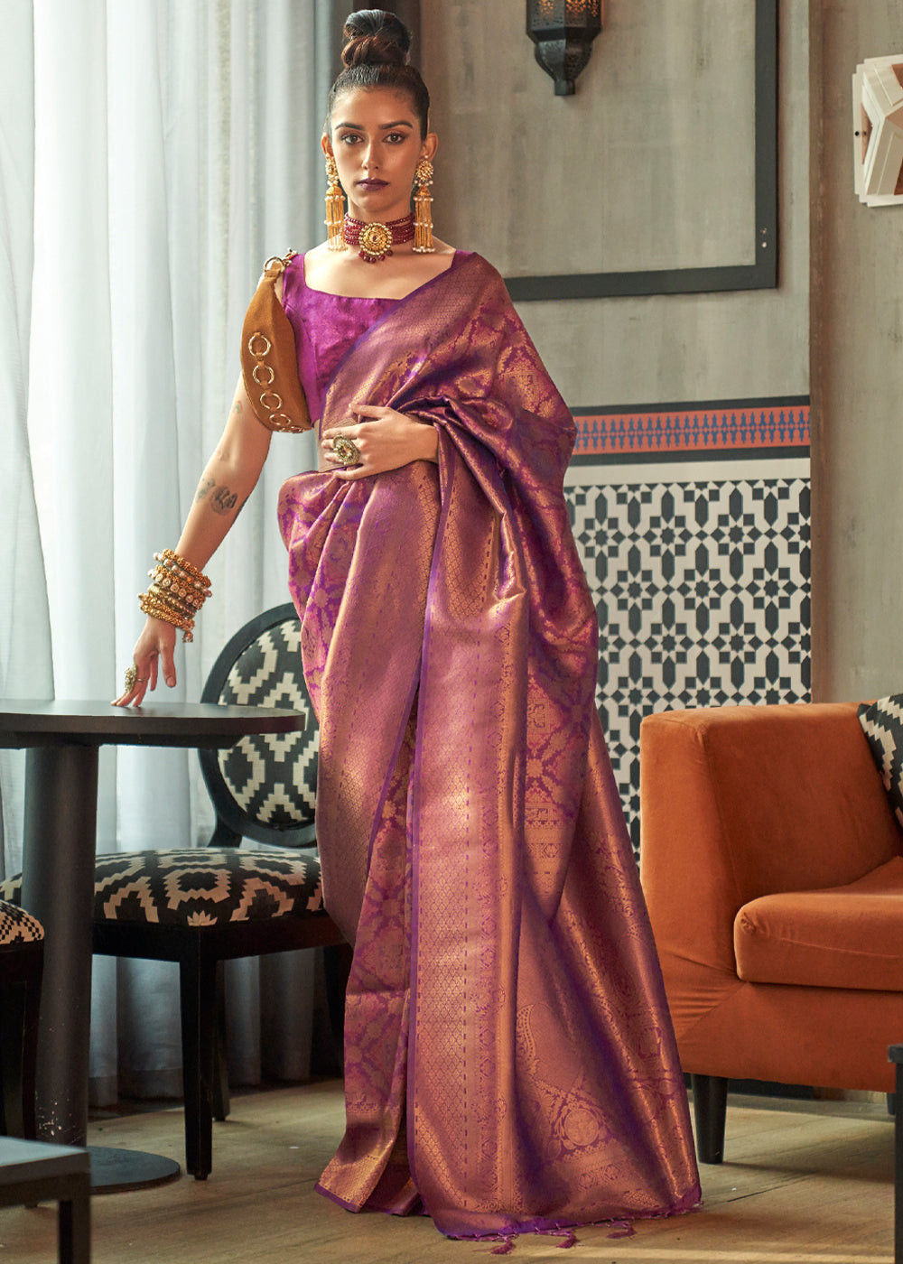 Buy MySilkLove Mystic Purple Zari Woven Banarasi Brocade Saree Online