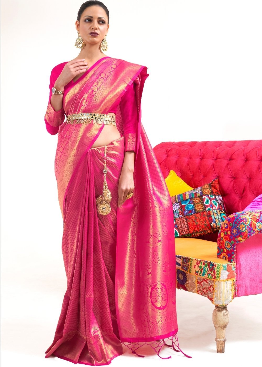 Buy MySilkLove French Rose Pink Kanjivaram Silk Saree Online