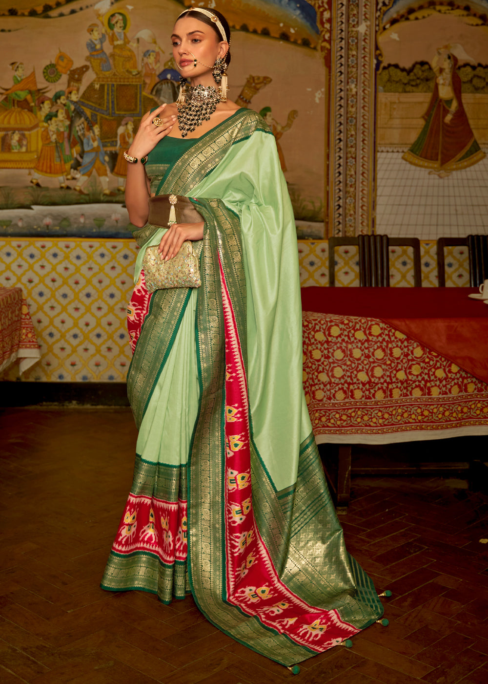 Buy MySilkLove Pine Glade Green Banarasi Patola Saree Online