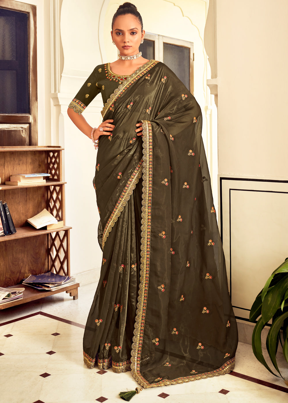 Buy MySilkLove Costa Del Sol Green Woven Banarasi Georgette Silk Saree Online