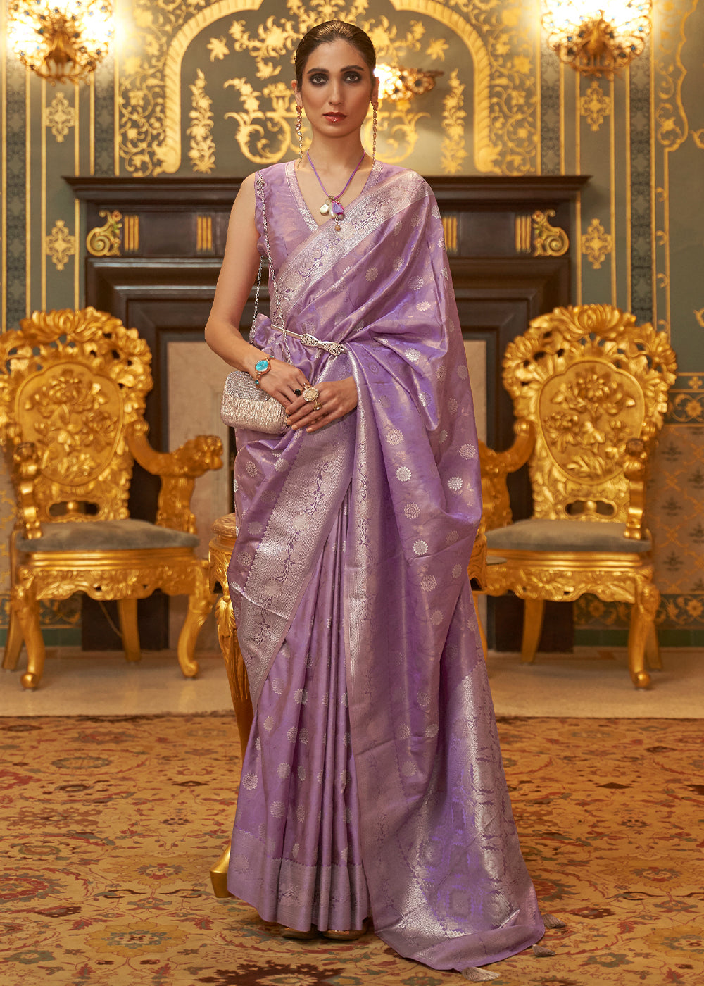 Buy MySilkLove Quicksand Purple Zari Woven Banarasi Brocade Saree Online