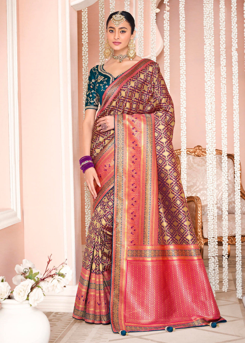 Buy MySilkLove Copper Purple and Blue Zari Woven Banarasi Saree with Designer Blouse Online