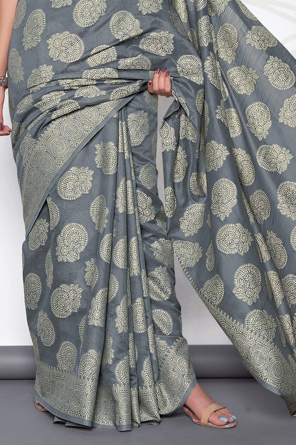 Buy MySilkLove Rolling Stone Grey Cotton Saree Online