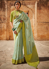 Rainee Green Zari Woven Designer Banarasi Saree