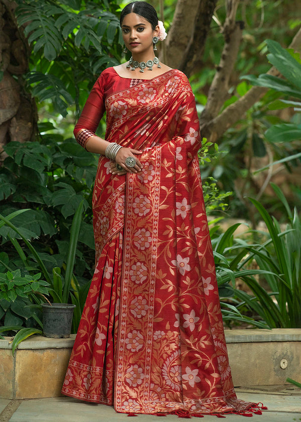 Beautiful Dark Red Color Woven Paithani Saree – Ennayou.com