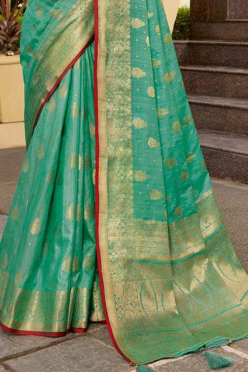 Buy MySilkLove Deep Sea Green Zari Woven Banarasi Saree Online