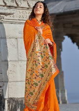 Piper Orange Zari Woven Paithani Saree