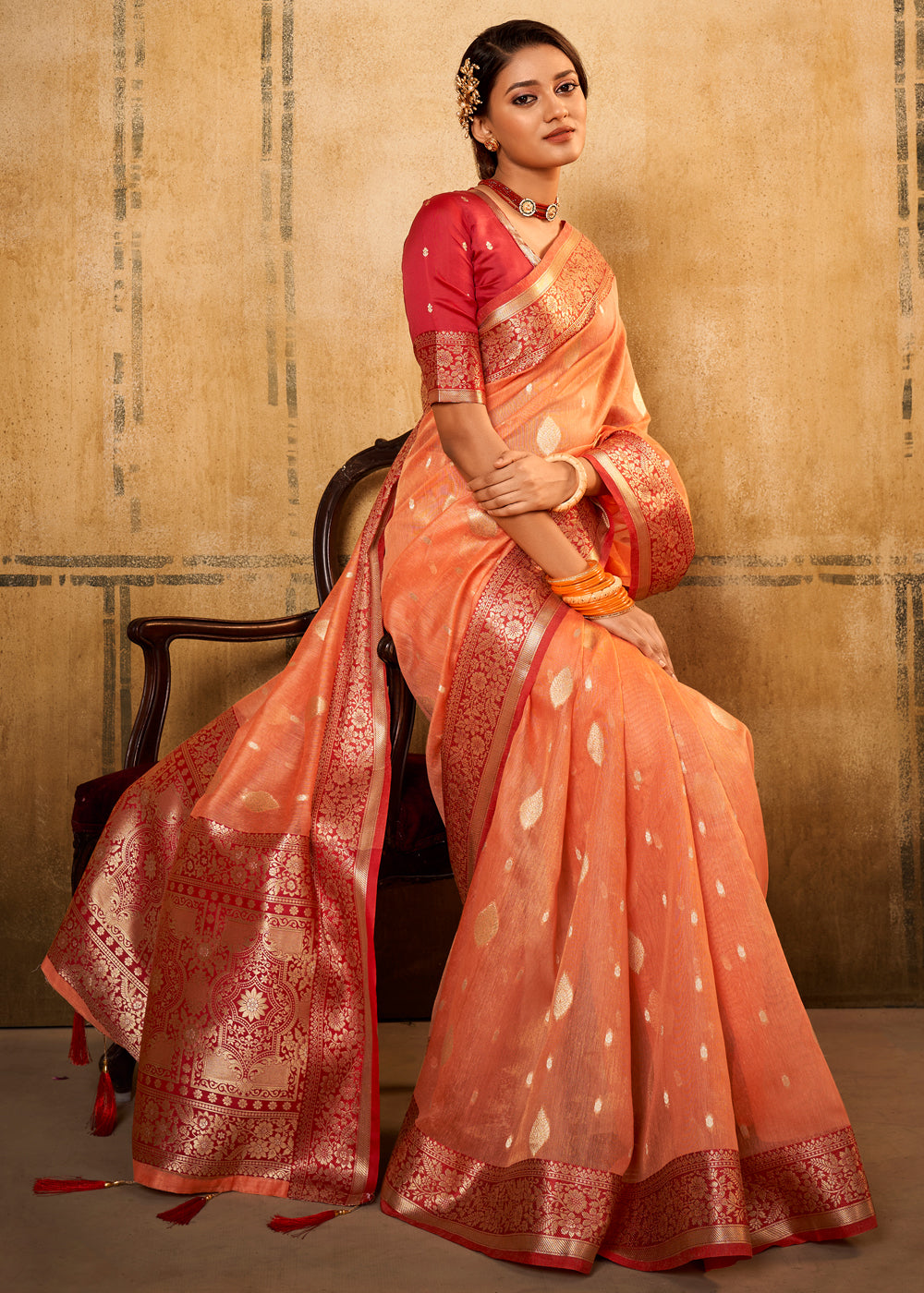 Buy MySilkLove Burnt Orange Woven Banarasi Silk Saree Online