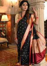 Chicago Black and Red Katan Pure Silk Handwoven Bootidaar Saree