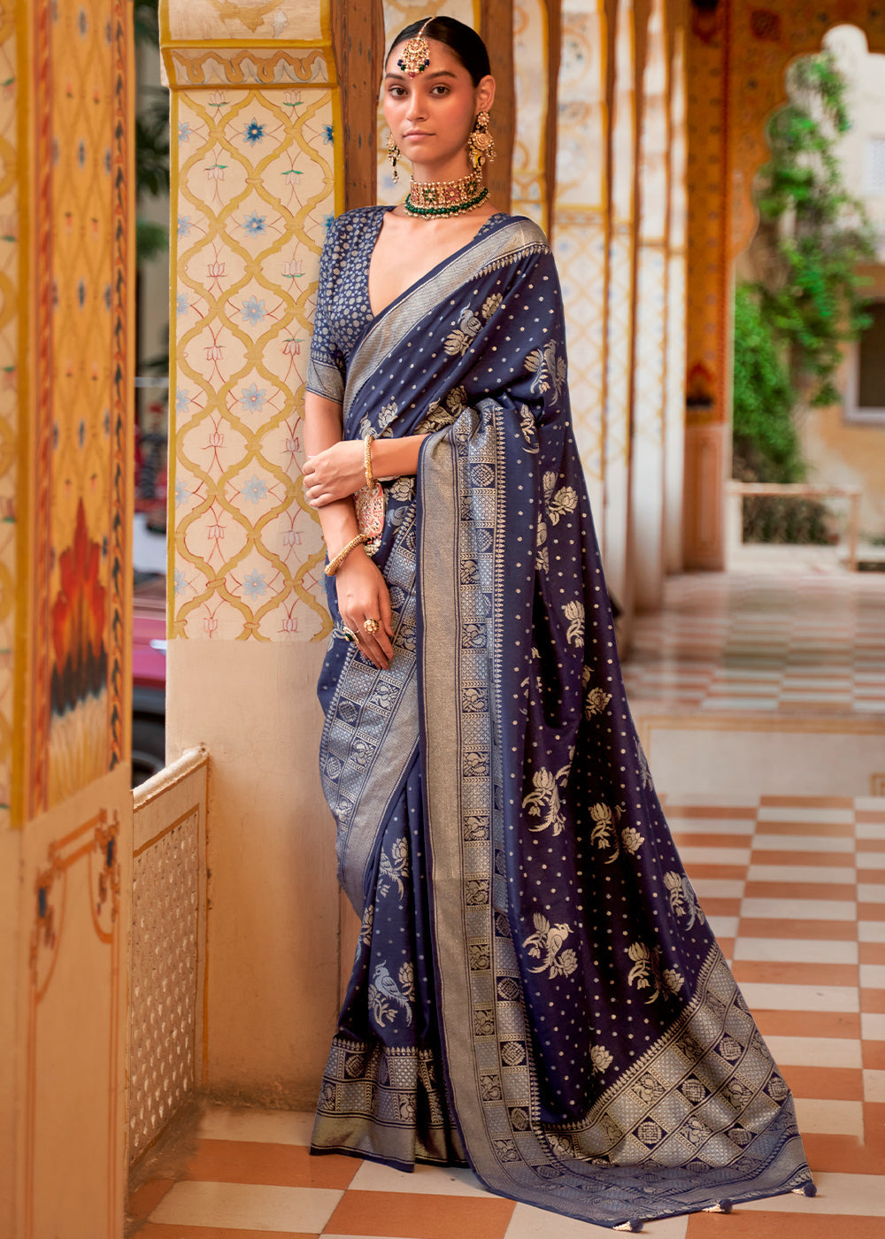 Buy MySilkLove Blackcurrant Blue Zari Woven Banarasi Saree Online