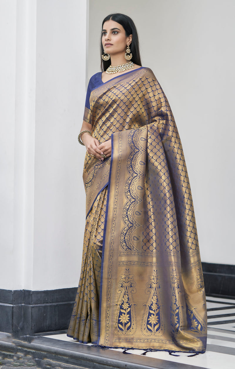 East Blue Zari Woven Banarasi Saree