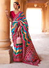 Well Red Multicolor Printed Patola Saree